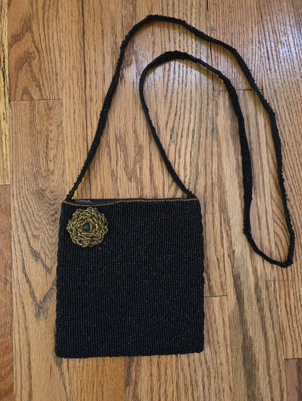 Vintage Black & Gold Beaded Evening Bag • Beaded Purse • Retro Party Clutch